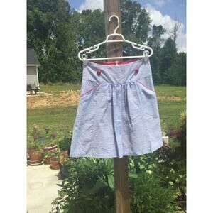 Lula Kate womens skirt size 4 seersucker striped nautical blue red button pinup